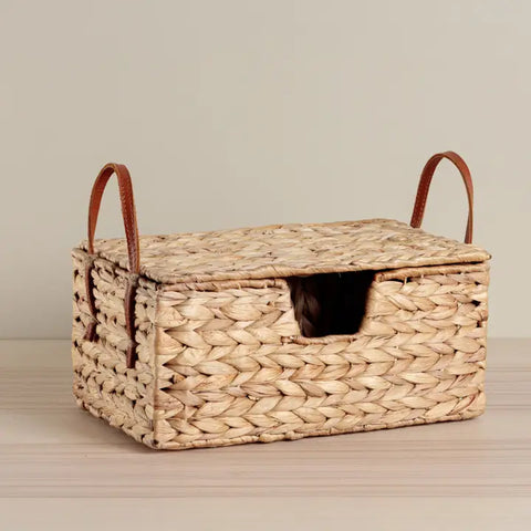 NATURAL WATER HYACINTH STORAGE BASKET WITH LID