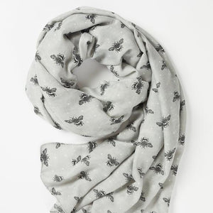 Grey Bumble Bee Print Scarf