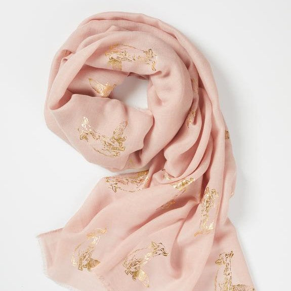 Pink Signature Gold Foil Fox Print Scarf