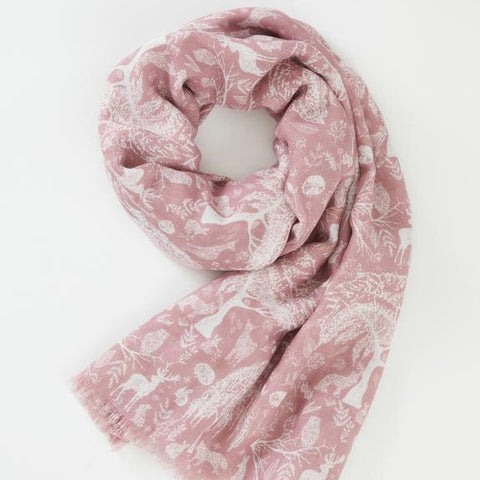 Woodland Life Twill Scarf in Dusky Pink