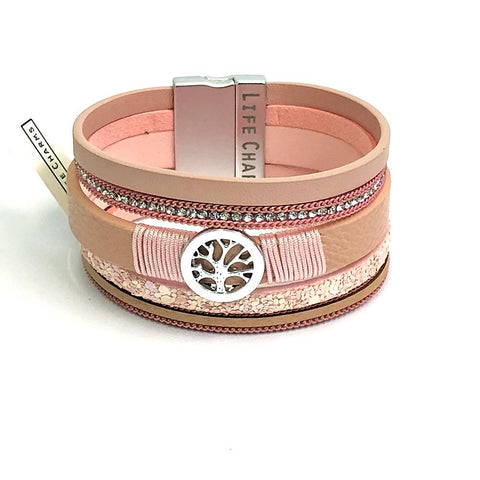 Six Row Pink Tree of Life Bracelet