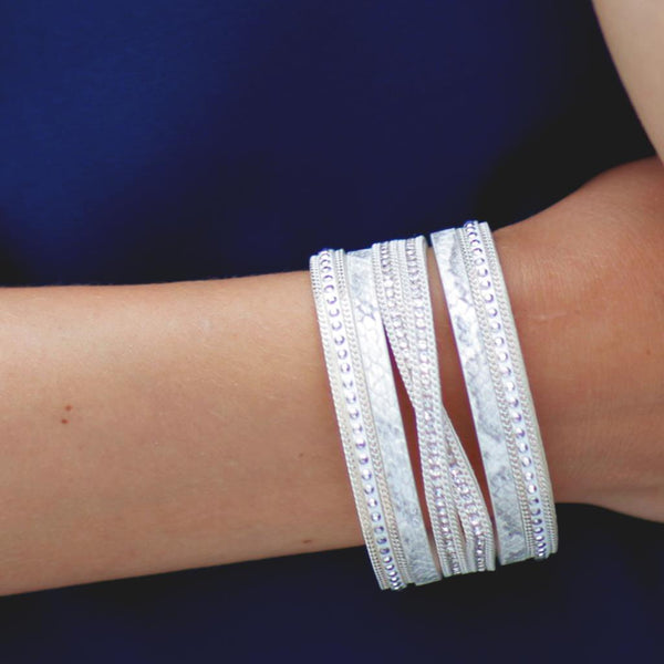 Six Row White Snakeskin Bracelet