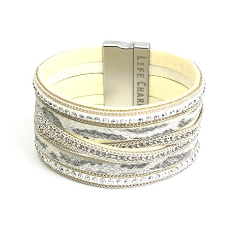 Six Row White Snakeskin Bracelet