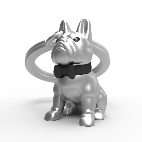 METALMORPHOSE SILVER FRENCH BULLDOG WITH BOW TIE KEYRING