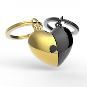 METALMORPHOSE TWO PIECE GREY AND GOLD HEART PUZZLE KEYRING