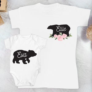Personalised Mother & Baby Mama Bear T-Shirt And Vest Set (baby vest size 0-3mths)