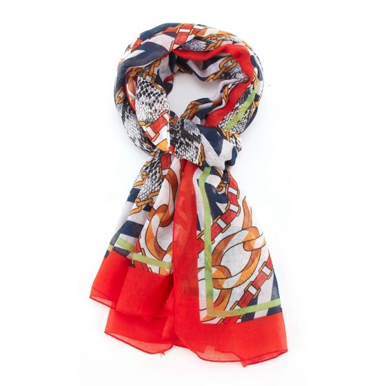 Red Snakeskin Chains Printed Scarf