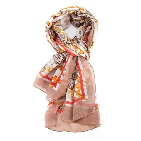 Taupe Snakeskin Chains printed Scarf