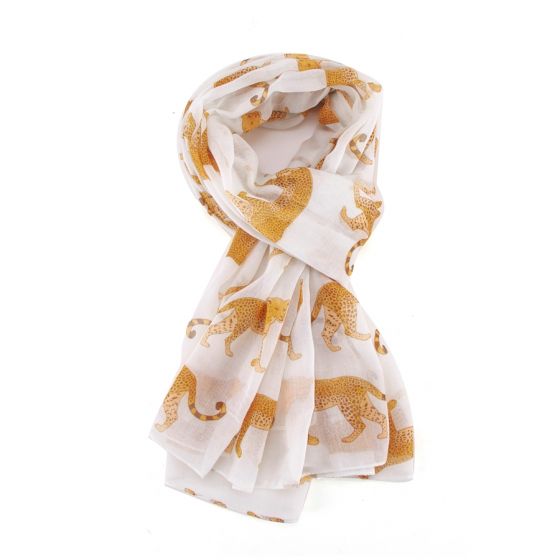 Ivory Printed Cheetah Scarf