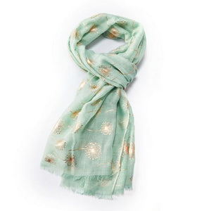 Mint Scarf with printed Rose Gold Dandelions