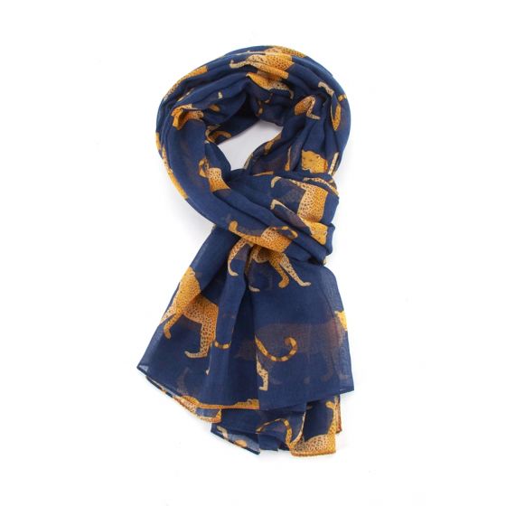 Navy Printed Cheetah Scarf