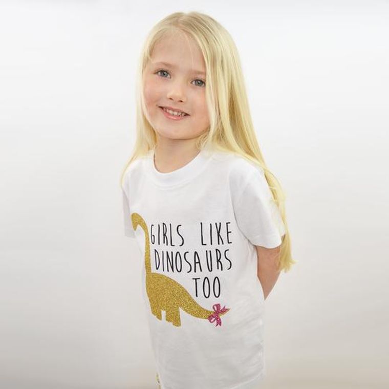 'Girls like Dinosaurs too' Cute Kids Slogan T-shirt