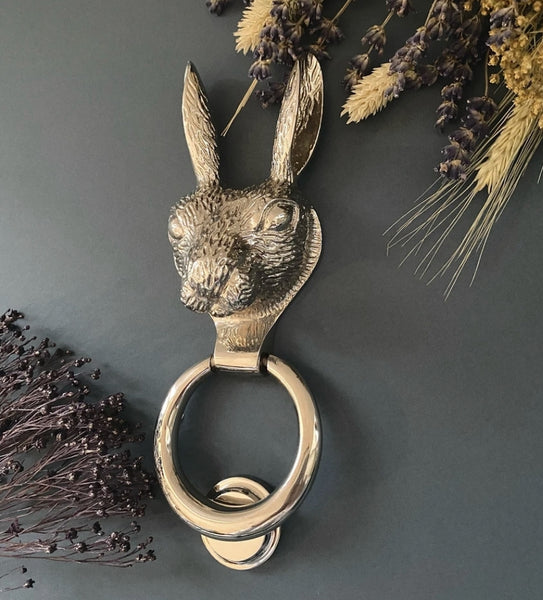 Brass Hare Door Knocker - Nickel Finish