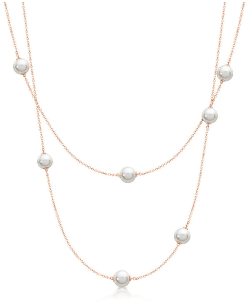 Rose Gold Necklace Pearls & Chain
