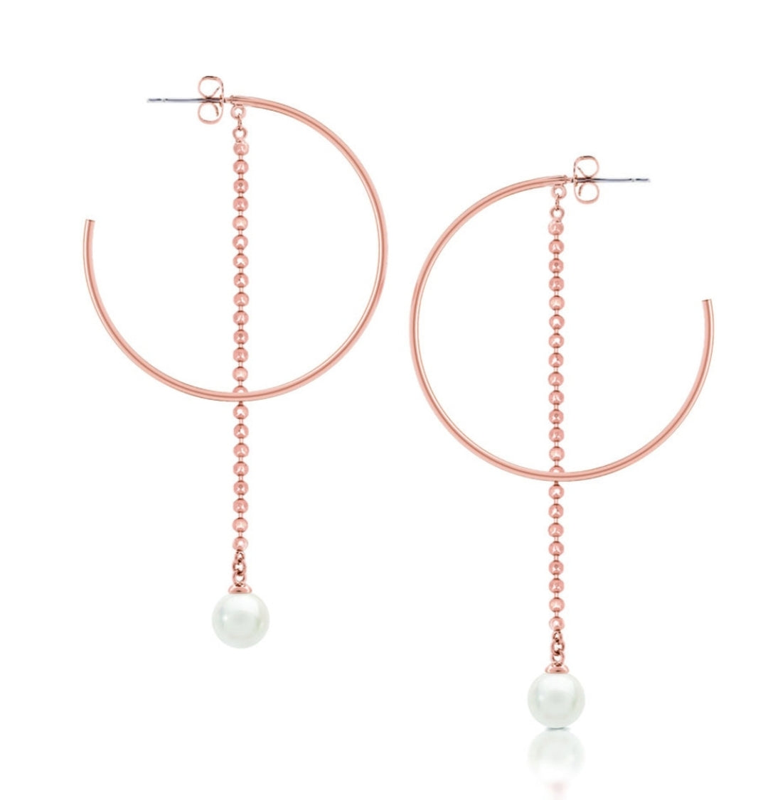 Rose Gold Pearl and Chain Earrings