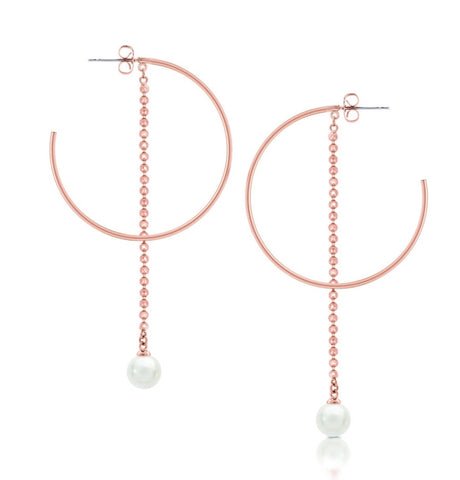 Rose Gold Pearl and Chain Earrings