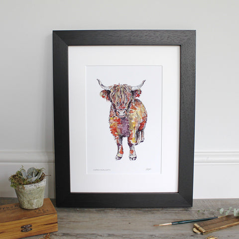Copper Highlights (highland cow) 12x16" Mounted Fine Art Print