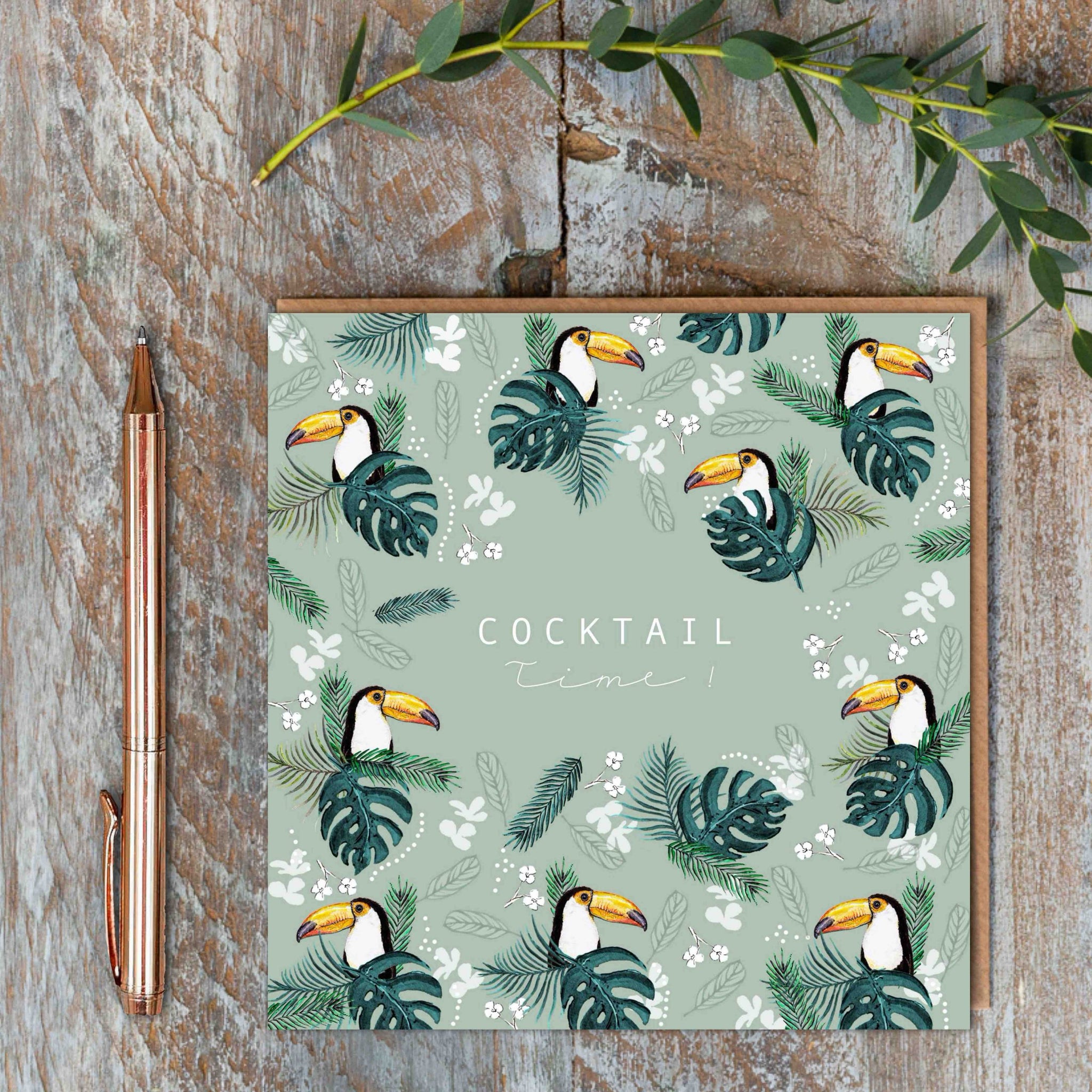 Cocktail Time Greetings Card (Toucans Pure)