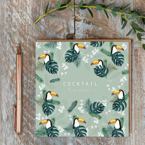 Cocktail Time Greetings Card (Toucans Pure)