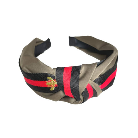 Stripe Fabric Twist Hairband with Bee Embroidery