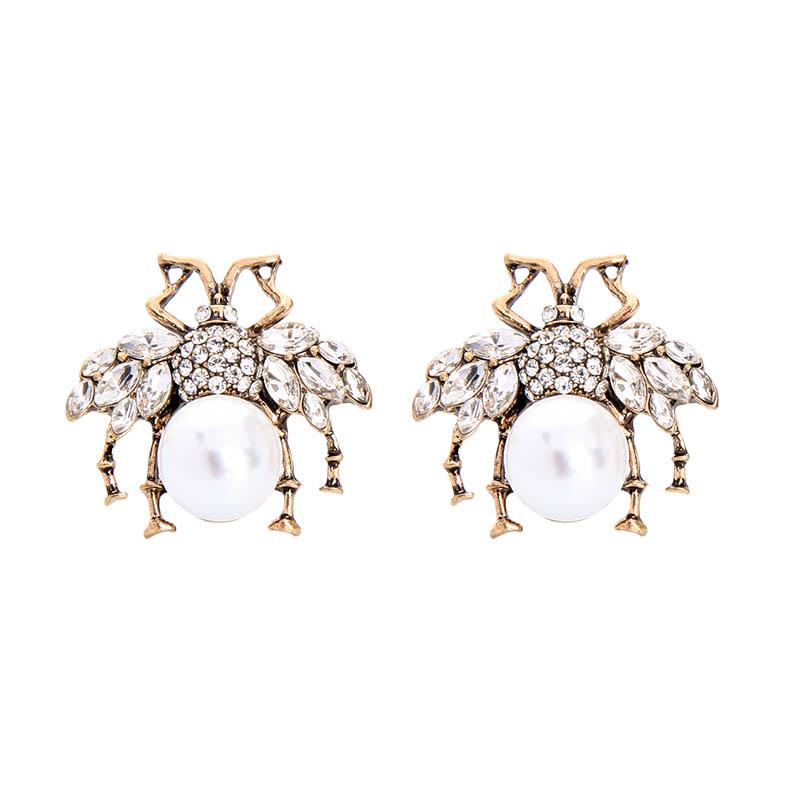 Large Crystal Bee Earring White Sterling Silver Plated