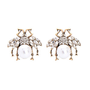 Large Crystal Bee Earring White Sterling Silver Plated