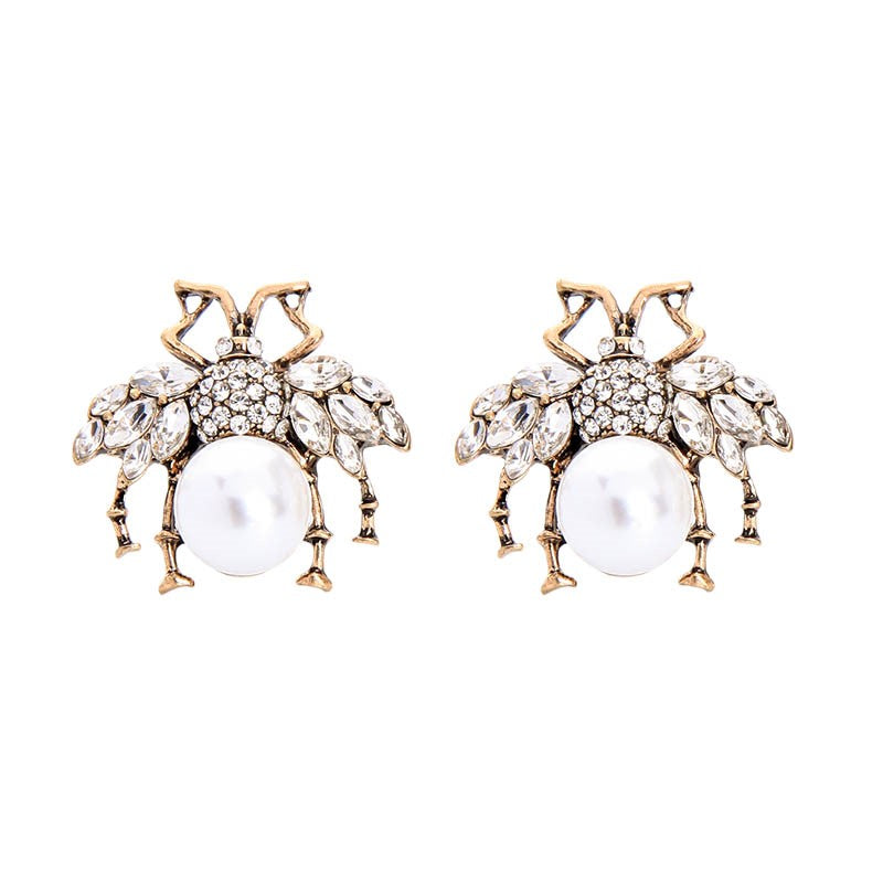 Cream Little Bee Earrings in Antique Gold