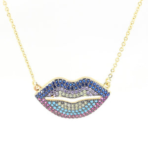 Rainbow Lips Necklace Gold with Zircon Crystals