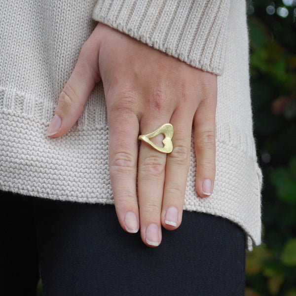Simple Heart Ring in Brushed Gold Plate