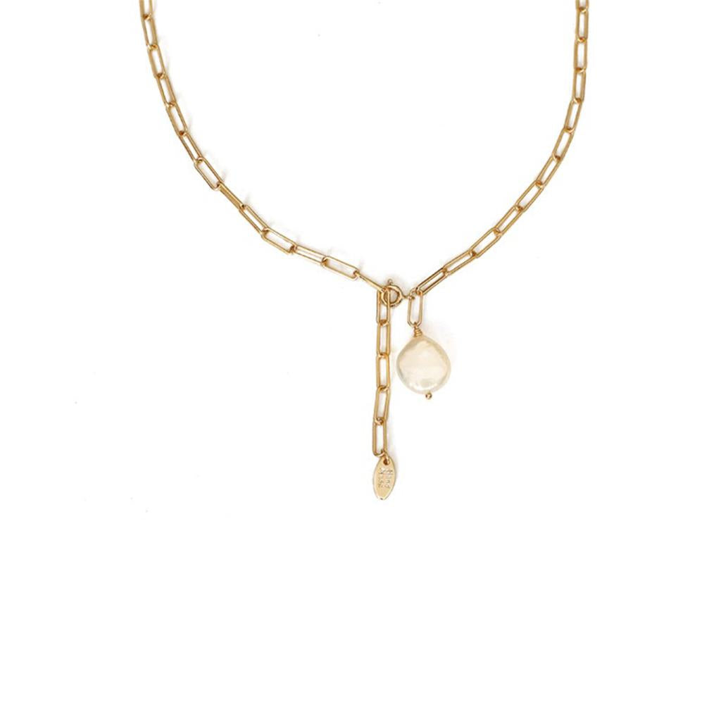 Freshwater Pearl Drop Necklace with Drop Gold Necklace in 18k Gold plate