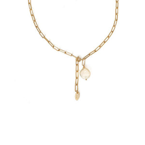 Freshwater Pearl Drop Necklace with Drop Gold Necklace in 18k Gold plate