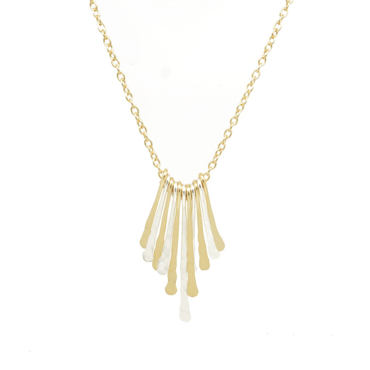 Long Chain Two Tones Graduated Paddles Necklace in Gold