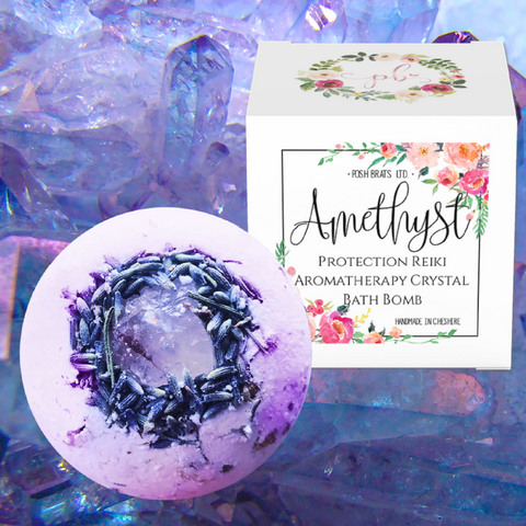 Amethyst Protection Aromatherapy Reiki Crystal Bath Bomb VEGAN